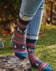 Jacquard Deer Stripe Crew Socks