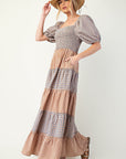 Plaid Mix Tiered Maxi Dress