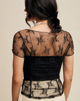 Floral Mesh Ruched Short Sleeve