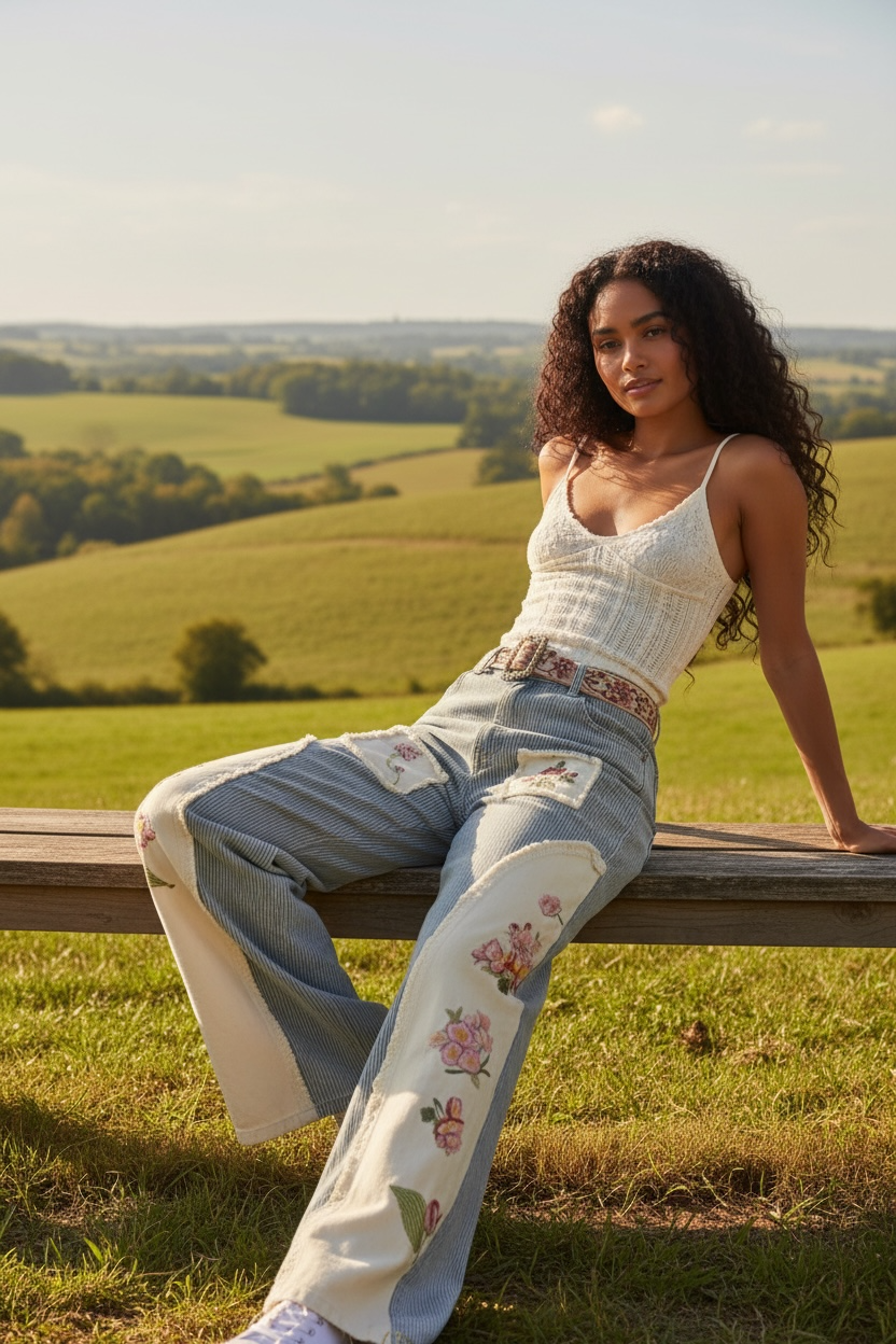 Stripe Patched Embroidery Pants – Purple Cactus Boutique