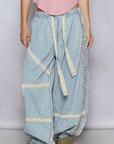 Denim Floral Embroidery Boho Joggers