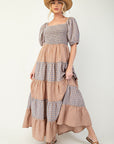 Plaid Mix Tiered Maxi Dress