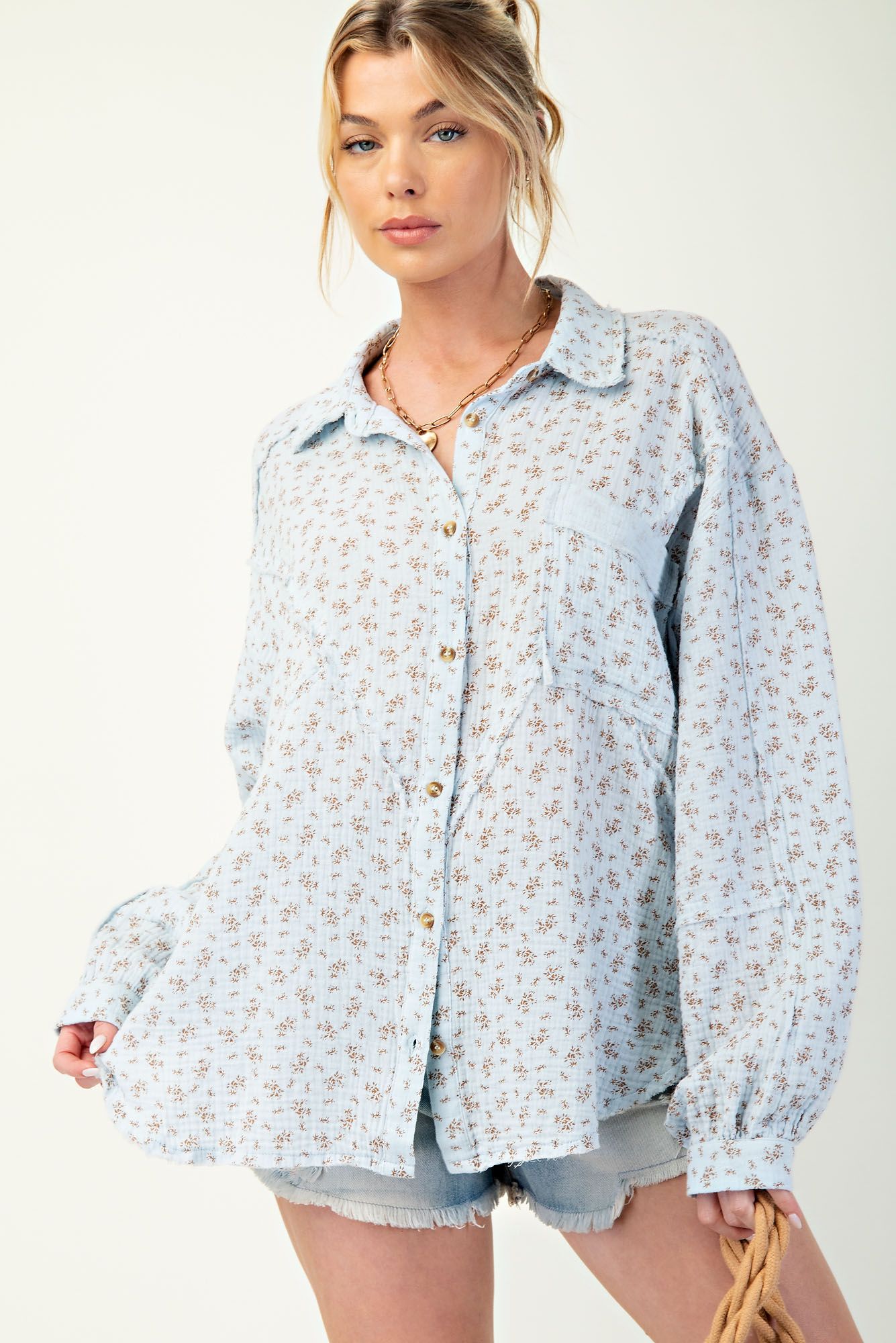 Floral Print Gauze Button Down