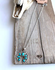 Western Squash Blossom Turquoise Stone Pendant Necklace