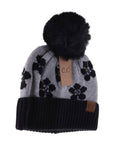 Daisy Patterned Faux Fur Beanie