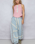 Denim Floral Embroidery Boho Joggers