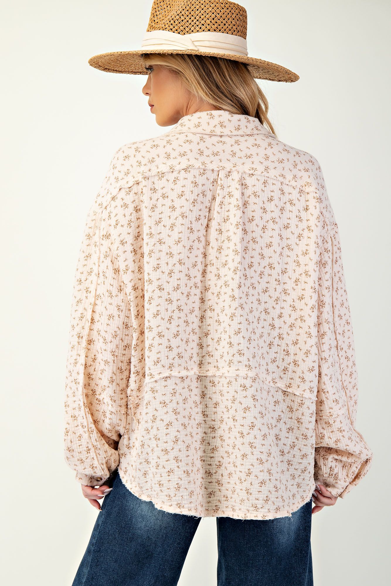 Floral Print Gauze Button Down