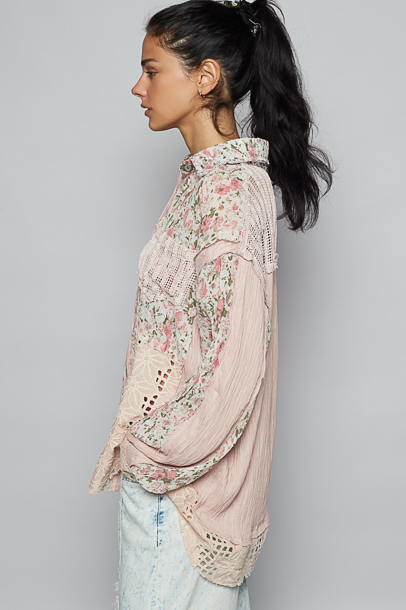 Spring Blossom Crochet Button Down