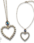 Pearl open heart chain necklace with Austrian crystal