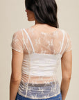 Floral Mesh Ruched Short Sleeve