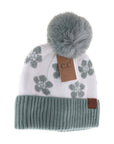 Daisy Patterned Faux Fur Beanie