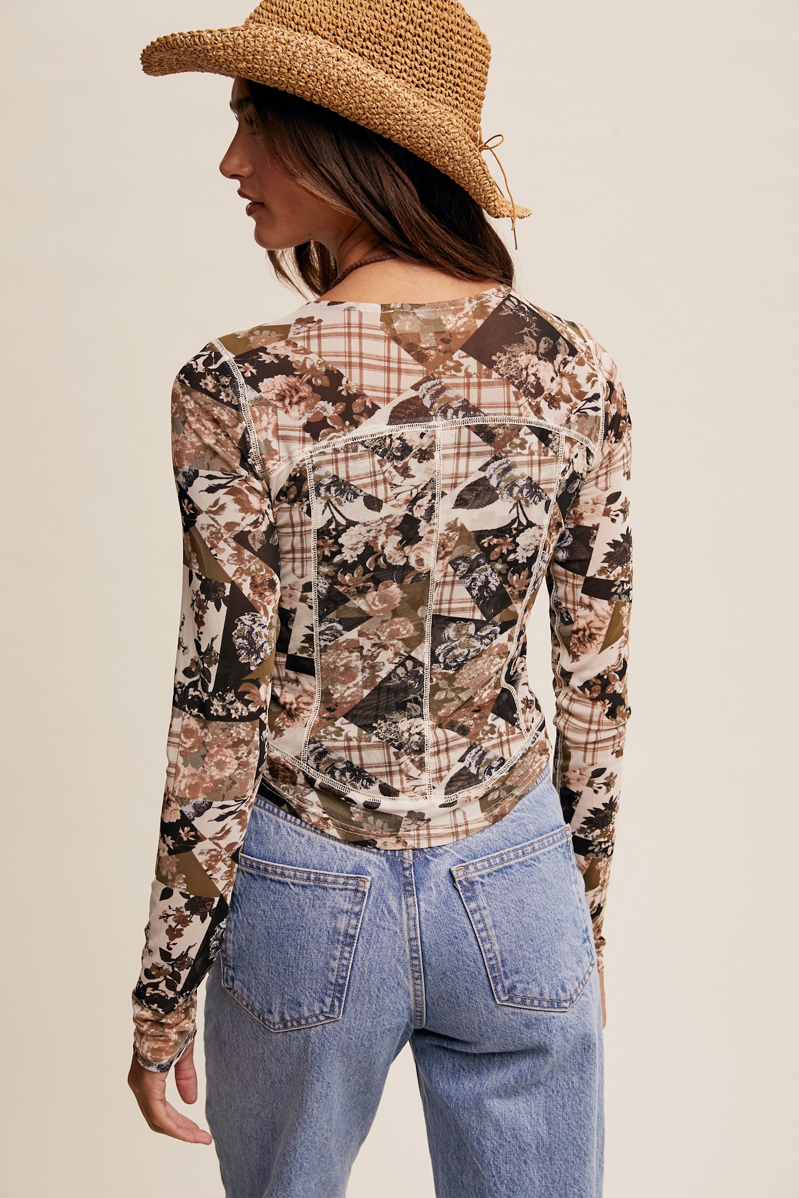 Floral Patchwork Mesh Top