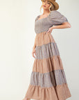 Plaid Mix Tiered Maxi Dress