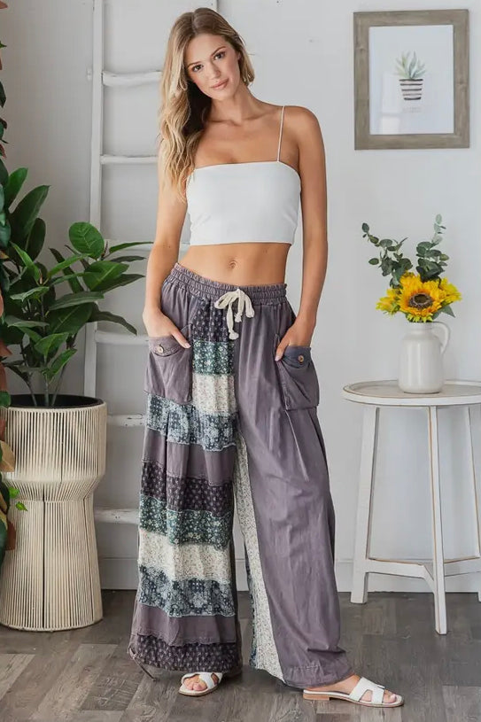 Mix Print Patched Pants
