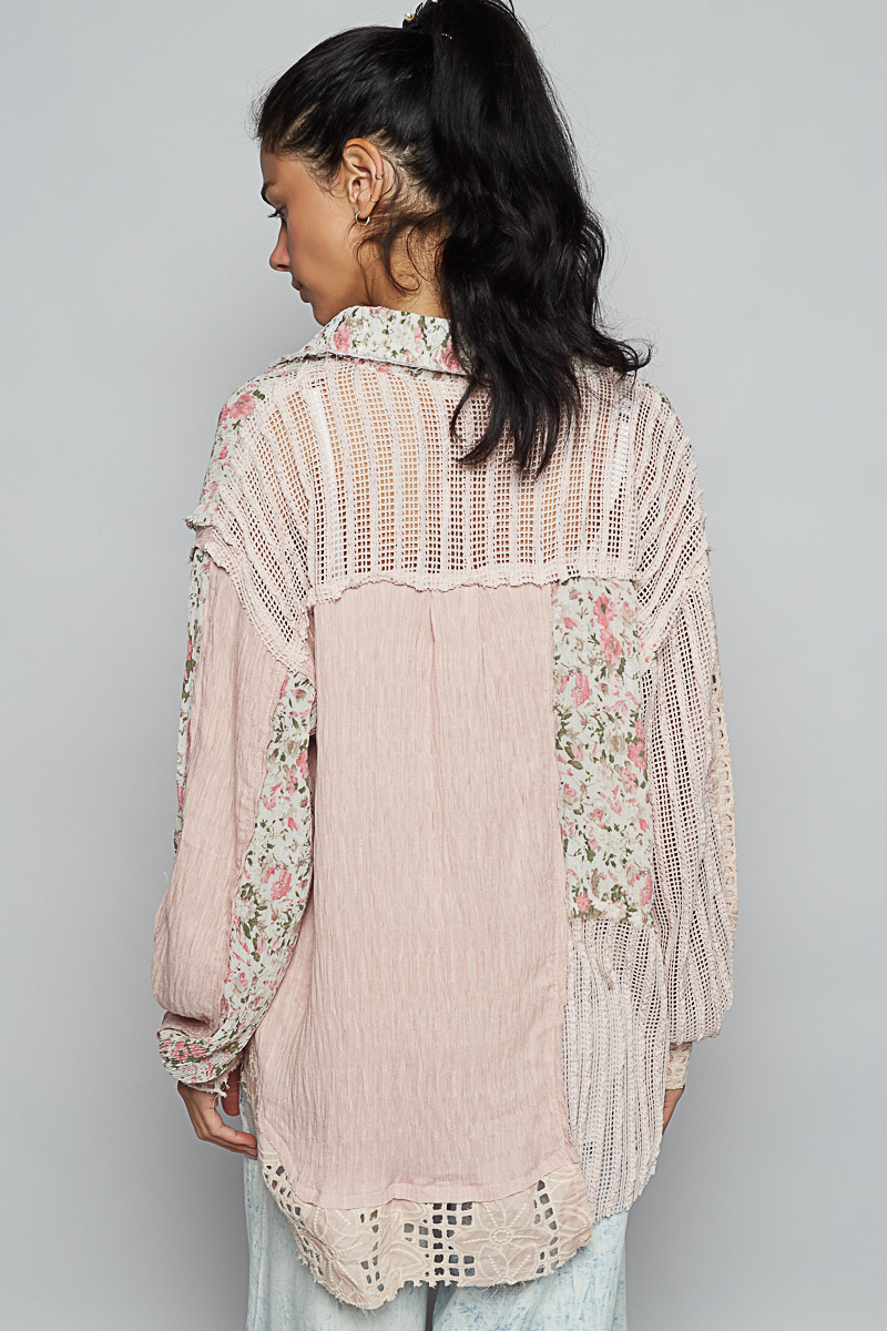 Spring Blossom Crochet Button Down