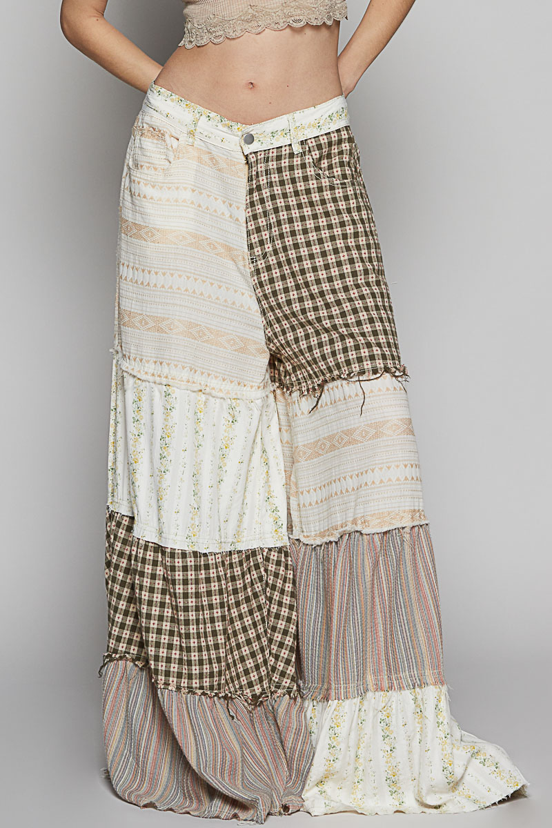Blissful Boho Patched Wide-Leg Pants