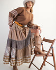 Patchwork Tiered Maxi Skirt