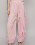 Floral Embroidery Boho Joggers