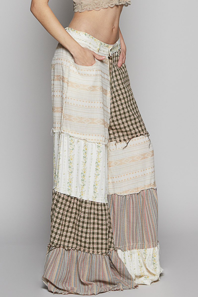 Blissful Boho Patched Wide-Leg Pants
