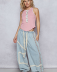 Denim Floral Embroidery Boho Joggers