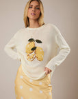 ROUND ROLL UP NECK LEMON GRAPHIC SWEATER