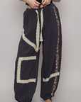 Floral Embroidery Boho Joggers