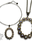 Open oval pendant necklace with rhinestone or pearl accents