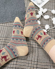 Jacquard Deer Stripe Crew Socks