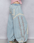 Denim Floral Embroidery Boho Joggers
