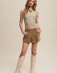 Floral Mesh Ruched Short Sleeve