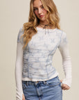 Floral Mesh Ruched Short Sleeve