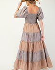 Plaid Mix Tiered Maxi Dress