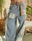 Stripe Patched Embroidery Pants