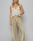 Woven Checkered Lace Pants