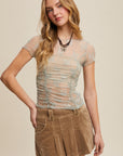 Floral Mesh Ruched Short Sleeve