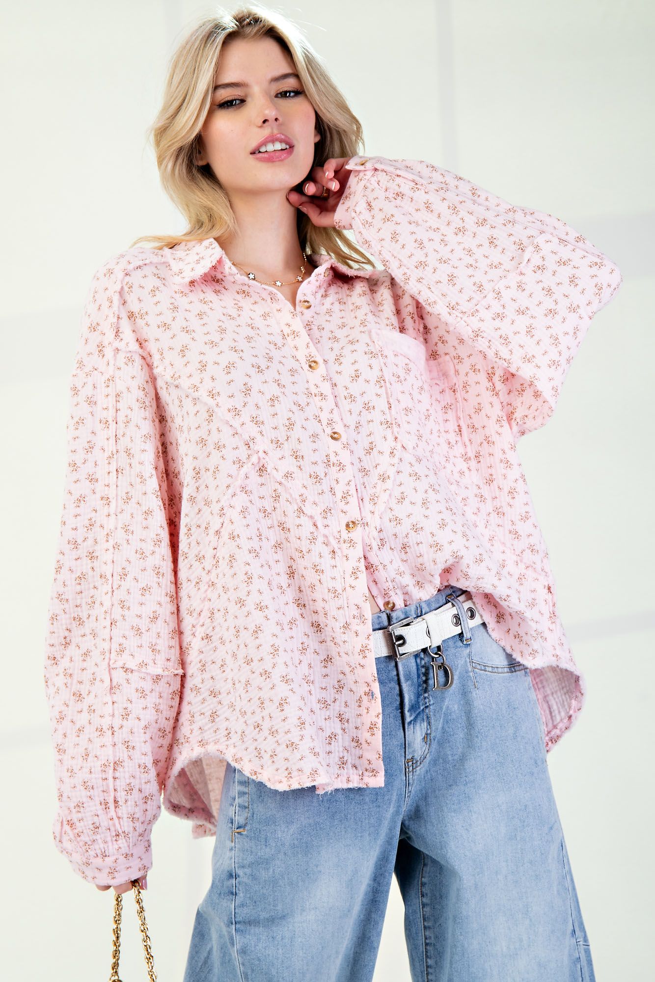 Floral Print Gauze Button Down