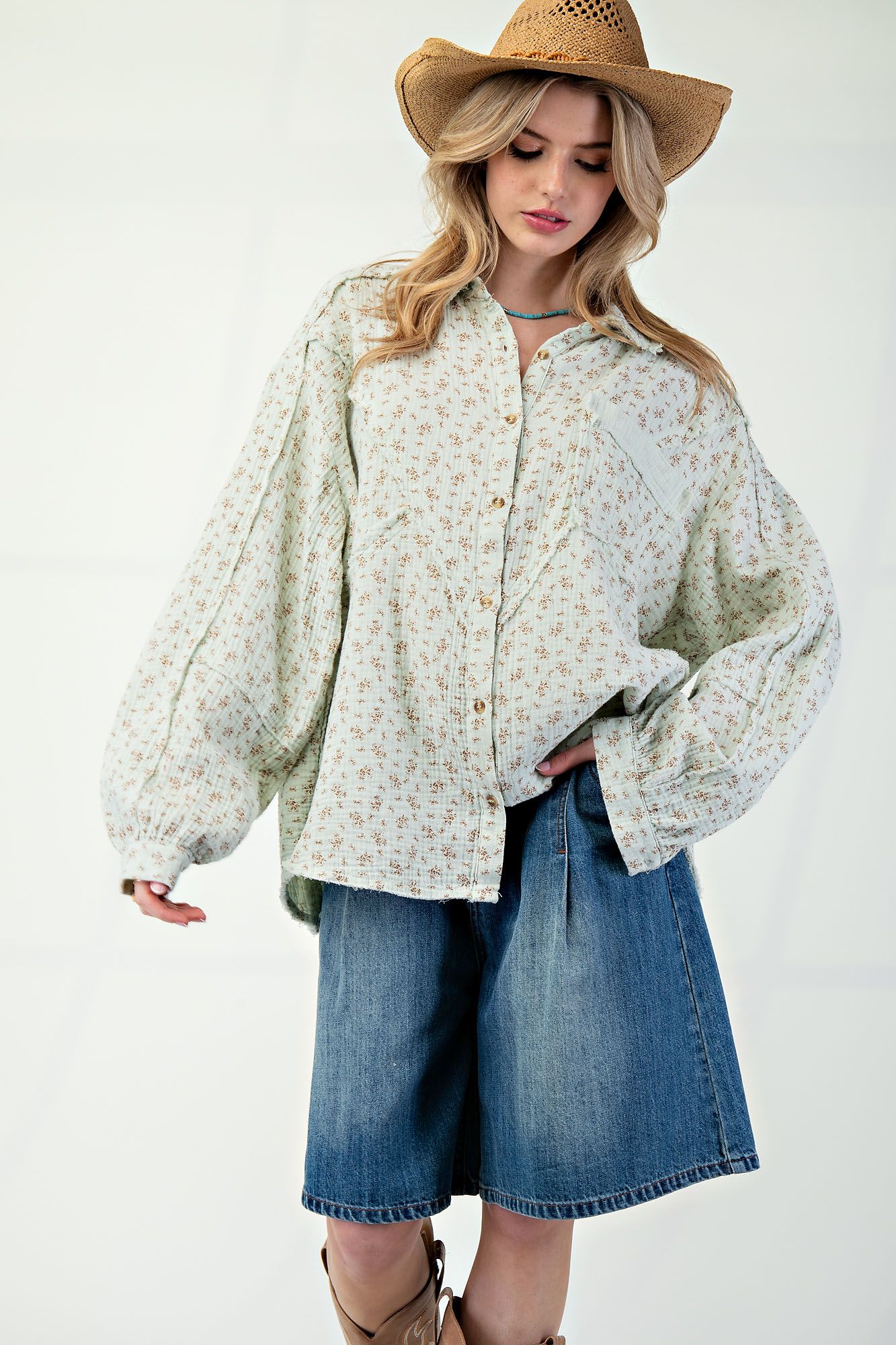 Floral Print Gauze Button Down