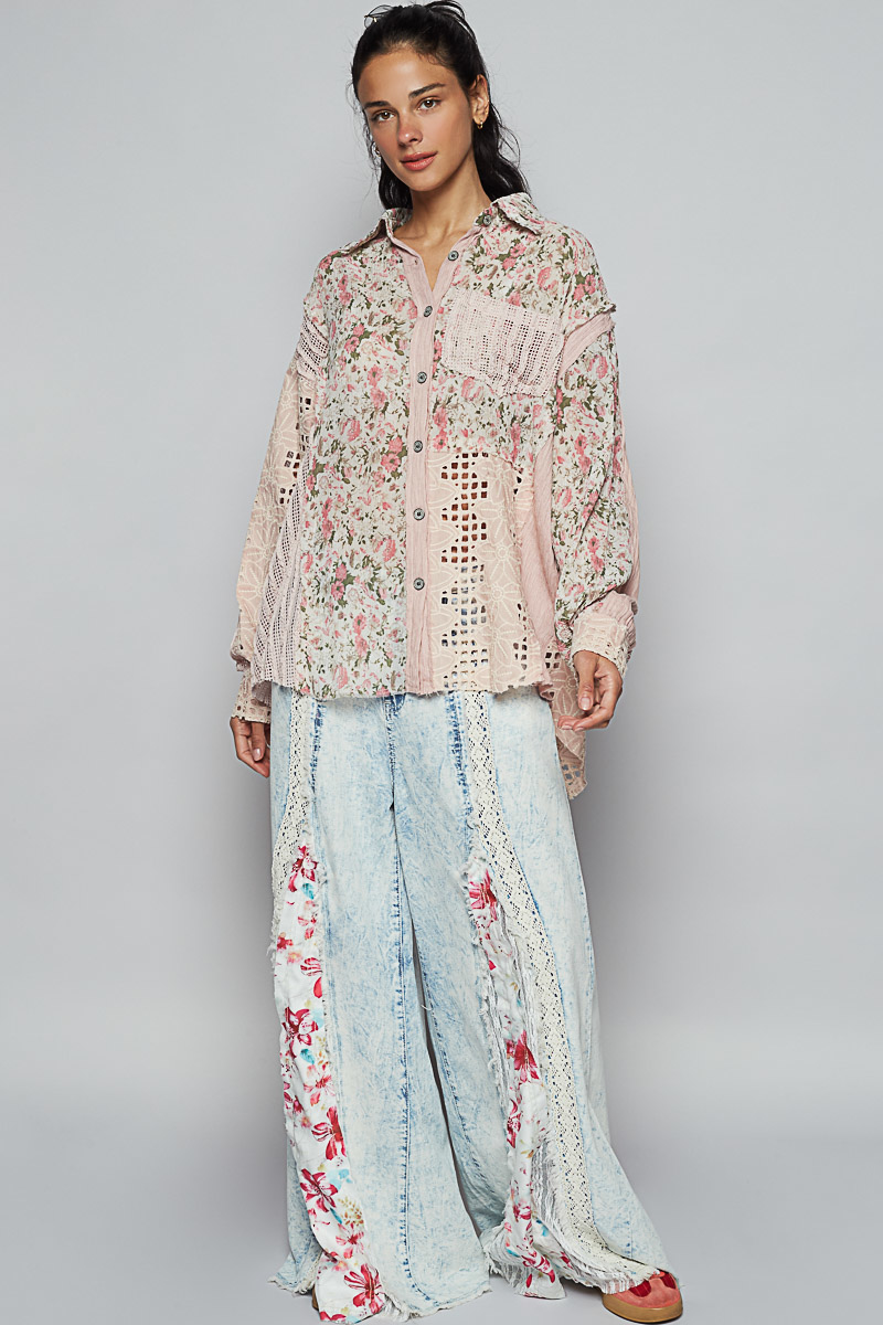 Spring Blossom Crochet Button Down