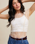Floral Mesh Ruched Short Sleeve