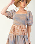 Plaid Mix Tiered Maxi Dress