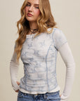 Floral Mesh Ruched Short Sleeve
