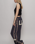 Floral Embroidery Boho Joggers