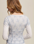 Floral Mesh Ruched Short Sleeve