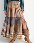 Patchwork Tiered Maxi Skirt