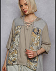 Floral Lace up Hoodie Top