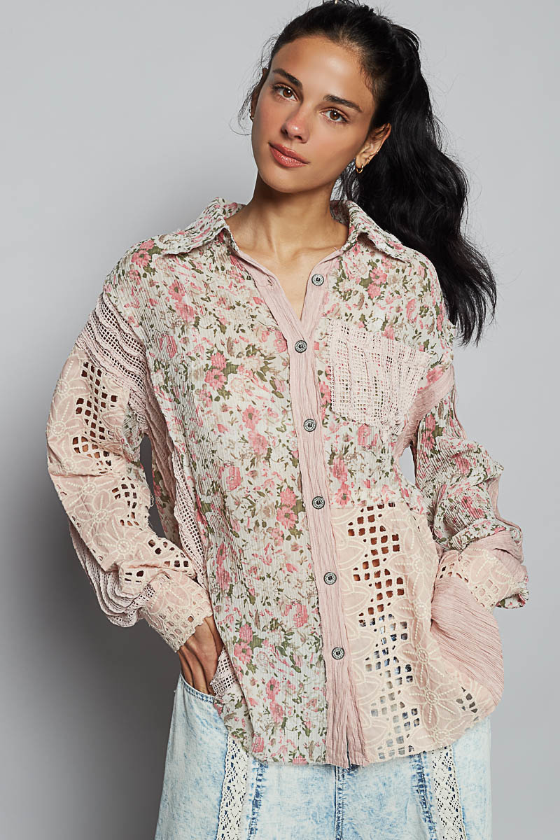 Spring Blossom Crochet Button Down