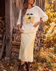 ROUND ROLL UP NECK LEMON GRAPHIC SWEATER
