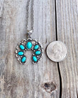 Western Squash Blossom Turquoise Stone Pendant Necklace