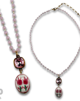Ceramic flower charm necklace with Austrian crystal