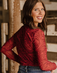 Tooled In Red Mesh Top
